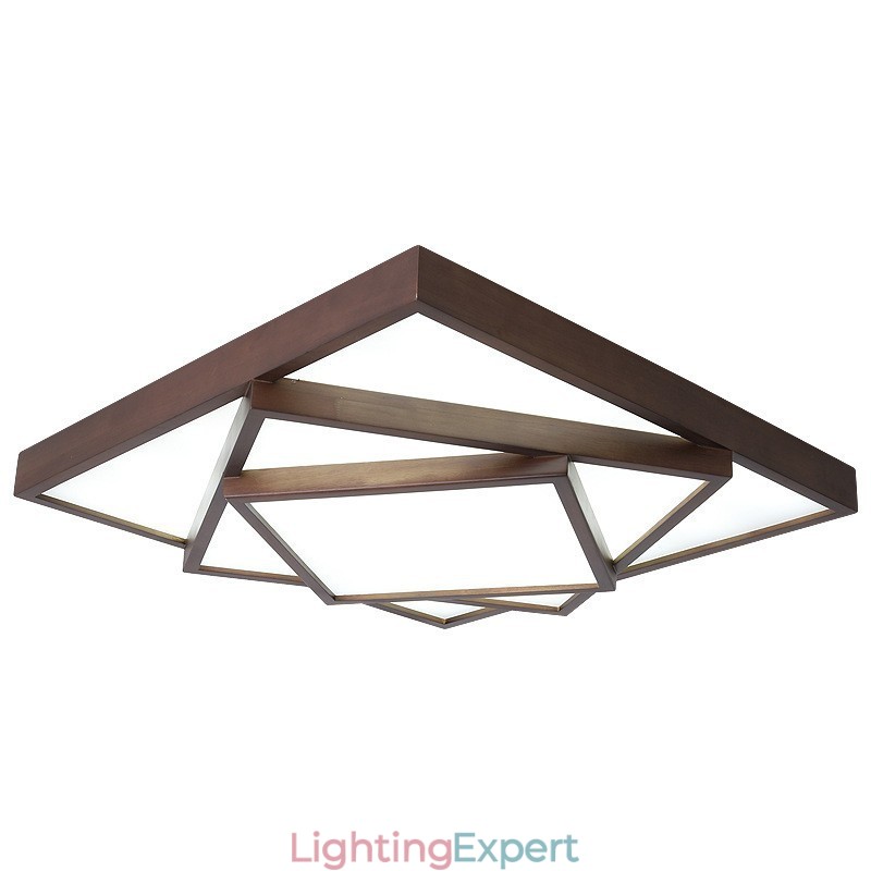 3 Tiers Square Black Walnut Wood Modern Contemporary Nordic Style Flush Mount Wood Ceiling Light Also Can Be Used As Wall Light