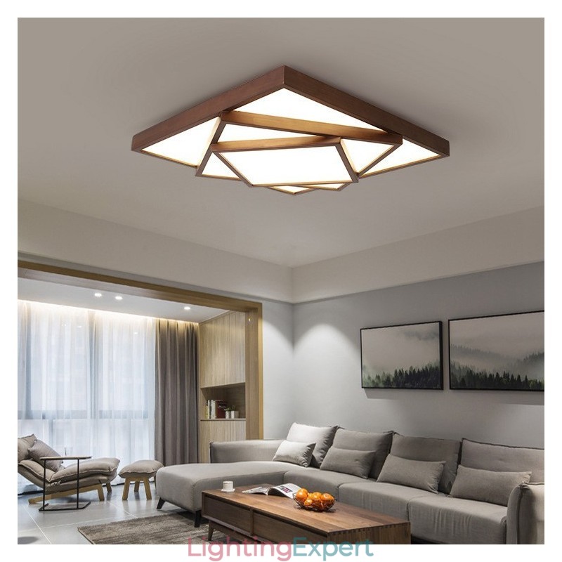 3 Tiers Square Black Walnut Wood Modern Contemporary Nordic Style Flush Mount Wood Ceiling Light Also Can Be Used As Wall Light