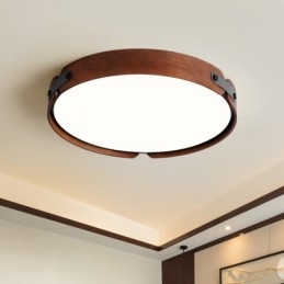 Nordic Round Simple Black Walnut Wood Flush Mounted Ceiling Light