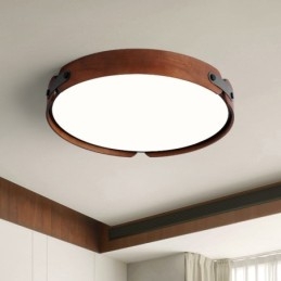 Nordic Round Simple Black Walnut Wood Flush Mounted Ceiling Light