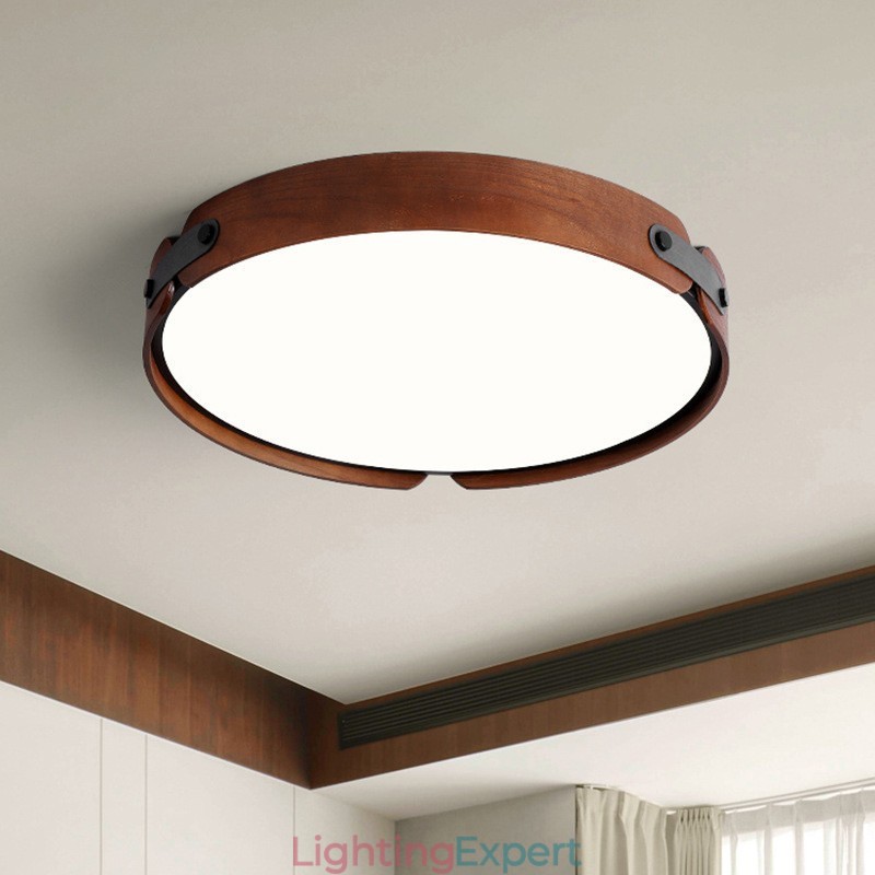 Nordic Round Simple Black Walnut Wood Flush Mounted Ceiling Light