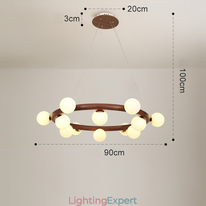 Nordic Ring Simple Black Walnut Wood Pendant Chandelier with Bean Shades