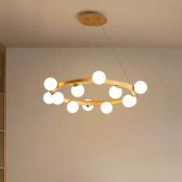 Nordic Ring Simple Modern Wood Pendant Chandelier with Bean Shades