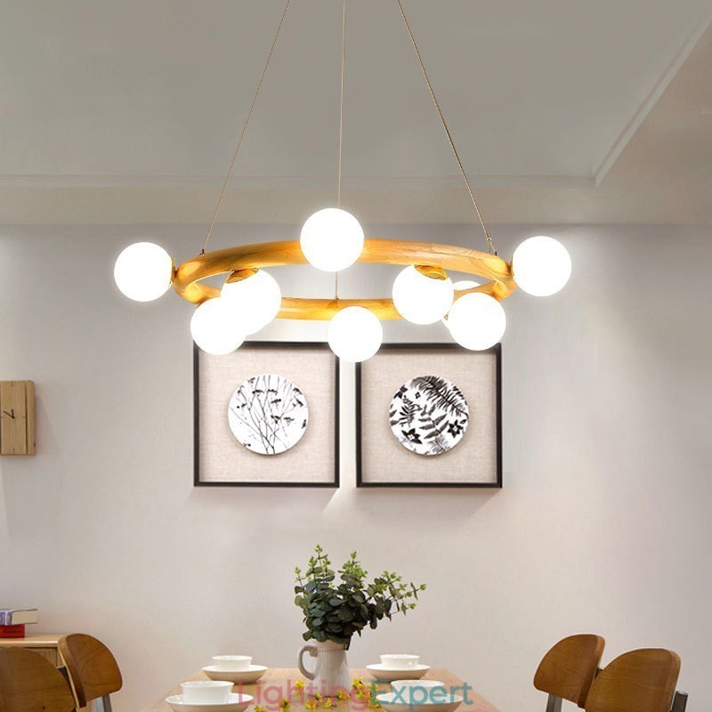 Nordic Ring Simple Modern Wood Pendant Chandelier with Bean Shades