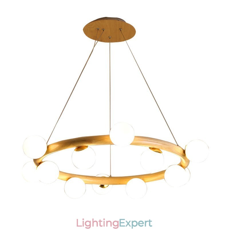 Nordic Ring Simple Modern Wood Pendant Chandelier with Bean Shades