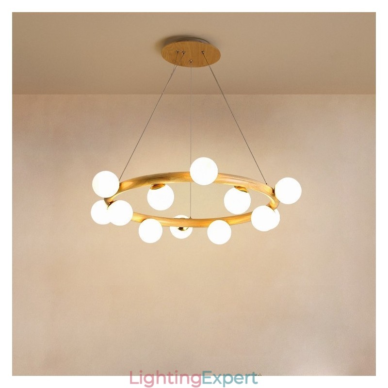 Nordic Ring Simple Modern Wood Pendant Chandelier with Bean Shades