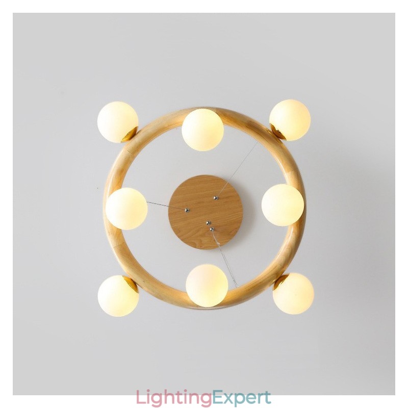 Nordic Ring Simple Modern Wood Pendant Chandelier with Bean Shades