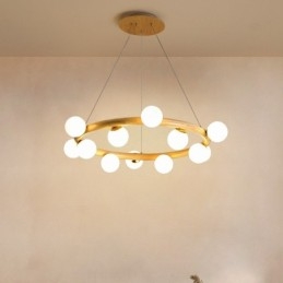 Nordic Ring Simple Modern Wood Pendant Chandelier with Bean Shades