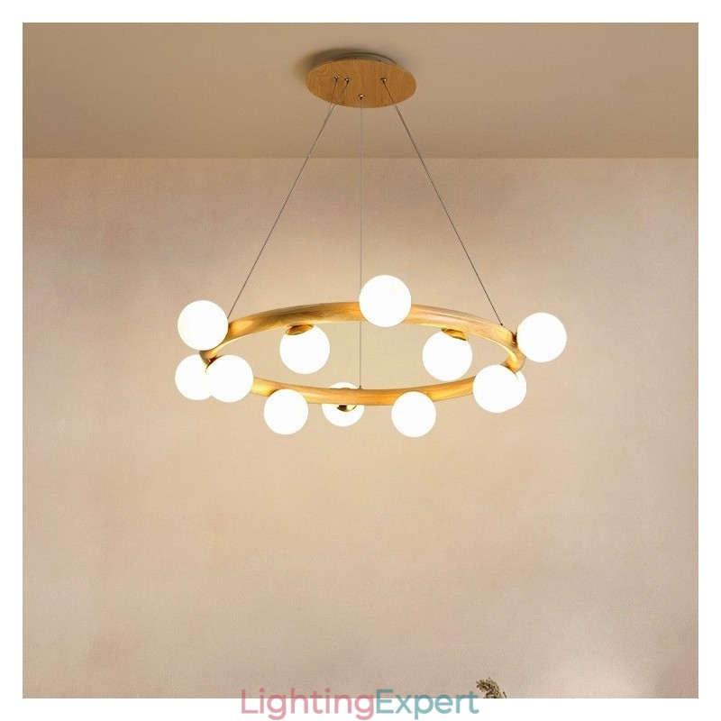 Nordic Ring Simple Modern Wood Pendant Chandelier with Bean Shades