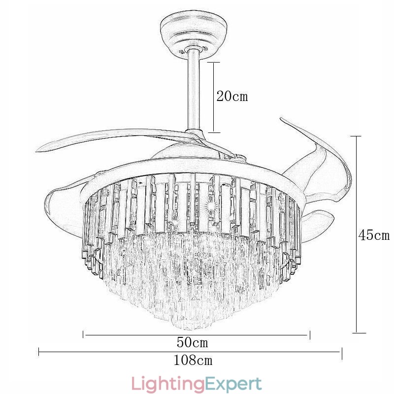Retractable Ceiling Fan Light Crystal Ceiling Fan