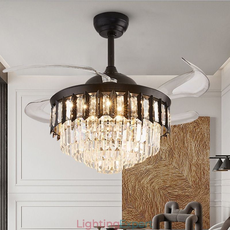 Retractable Ceiling Fan Light Crystal Ceiling Fan