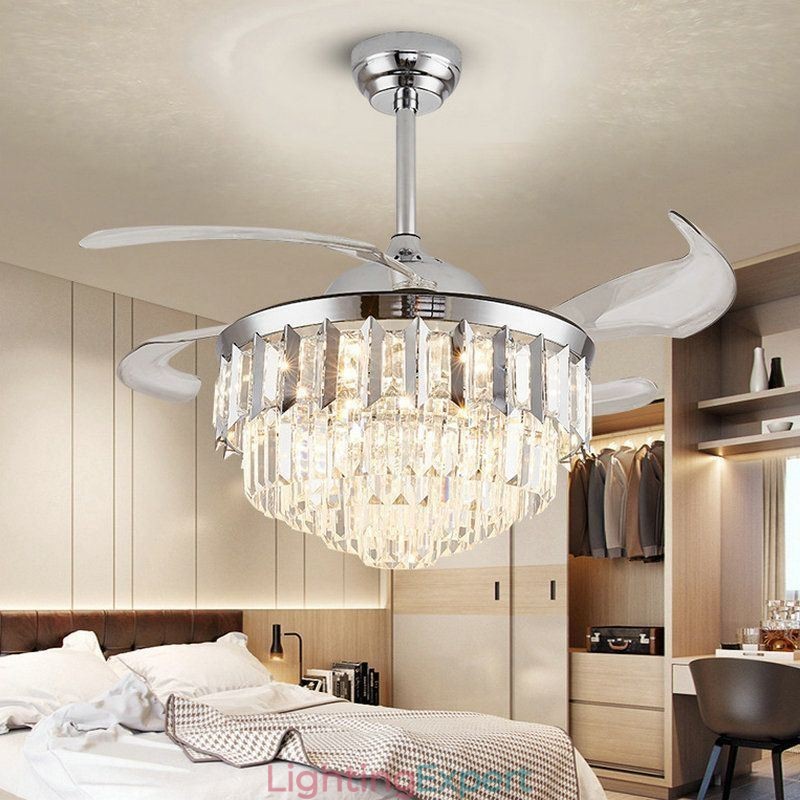 Retractable Ceiling Fan Light Crystal Ceiling Fan