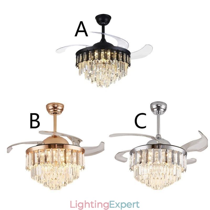 Retractable Ceiling Fan Light Crystal Ceiling Fan