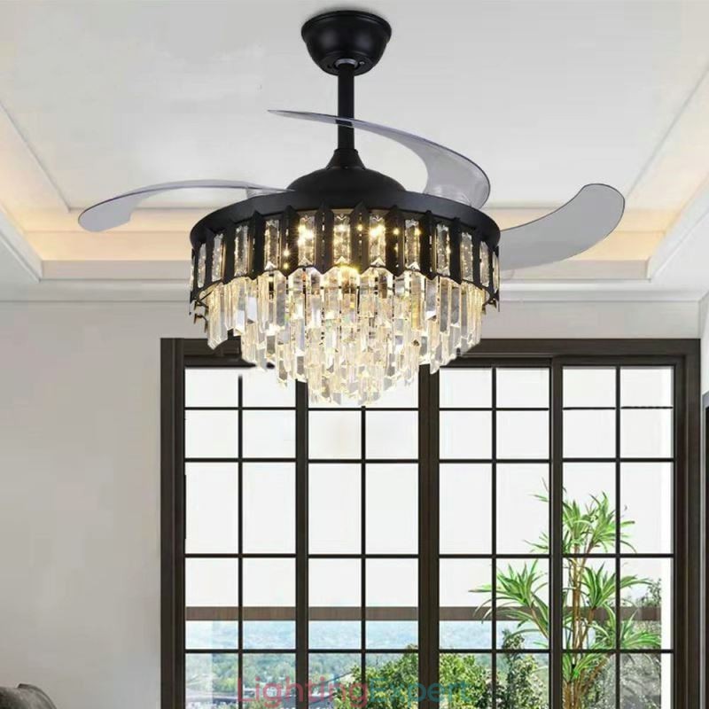 Retractable Ceiling Fan Light Crystal Ceiling Fan