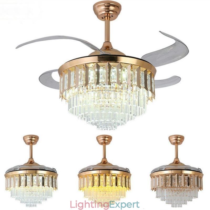 Retractable Ceiling Fan Light Crystal Ceiling Fan