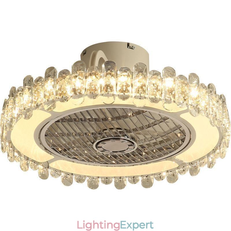 Crystal Ceiling Fan Light Gold Round Ceiling Lamp