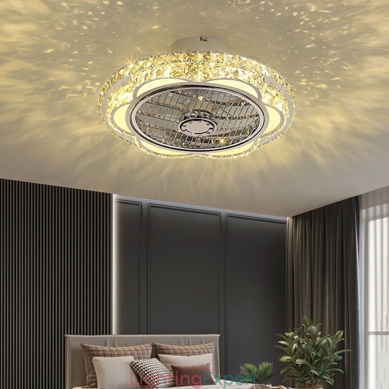 Crystal Ceiling Fan Light Gold Round Ceiling Lamp