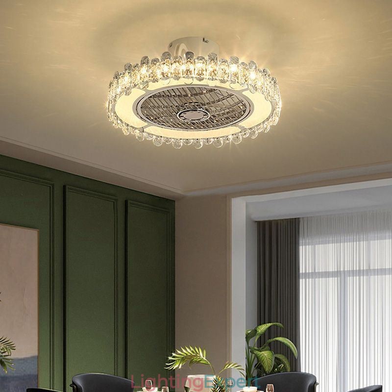Crystal Ceiling Fan Light Gold Round Ceiling Lamp