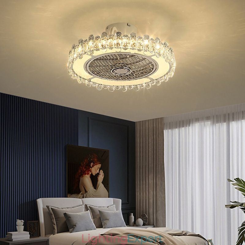 Crystal Ceiling Fan Light Gold Round Ceiling Lamp