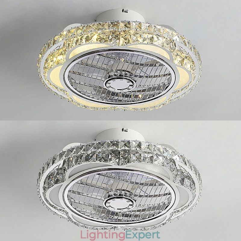 Crystal Ceiling Fan Light Gold Round Ceiling Lamp