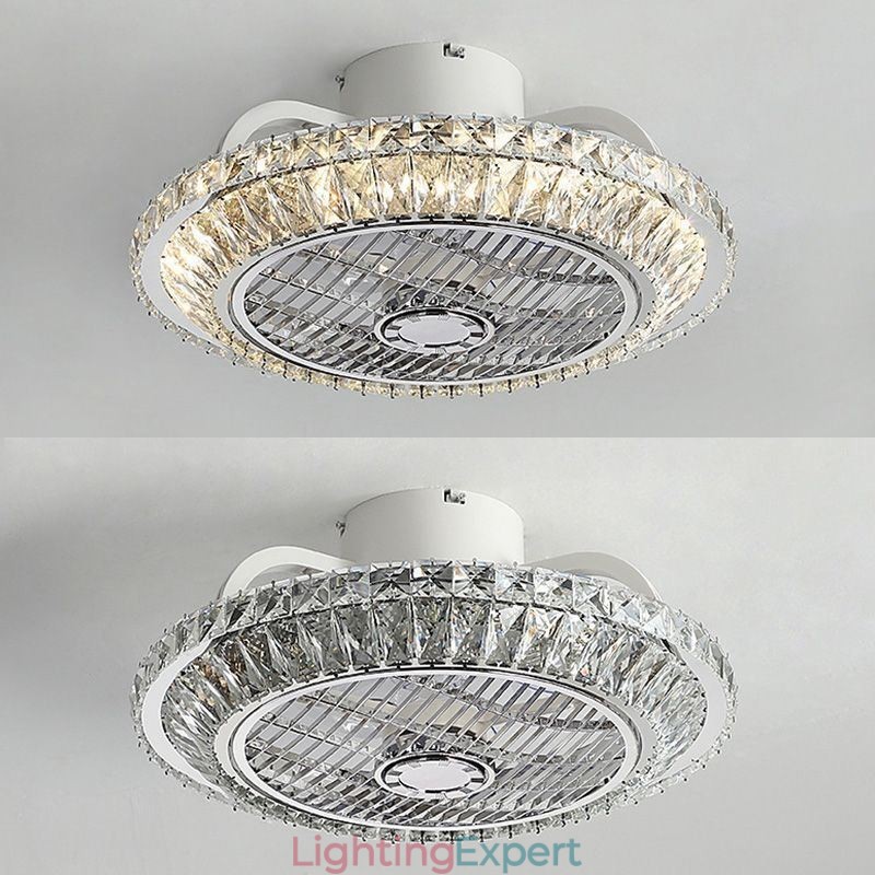 Crystal Ceiling Fan Light Gold Round Ceiling Lamp
