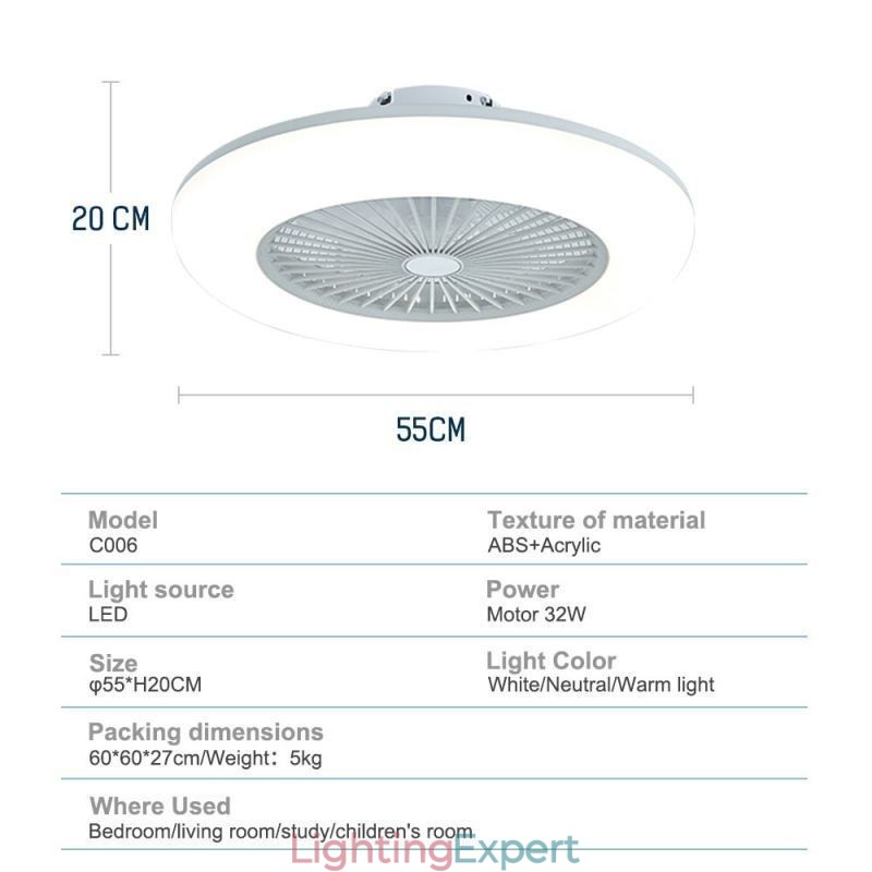 Fan Ceiling Light Trichromatic Dimming with Remote Control 3 Speed
