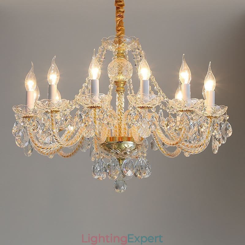 Transparent Crystal Chandelier European Gold Body Luxury Decrative Ceiling Light