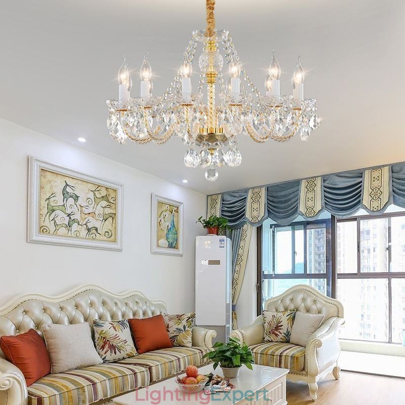 Transparent Crystal Chandelier European Gold Body Luxury Decrative Ceiling Light