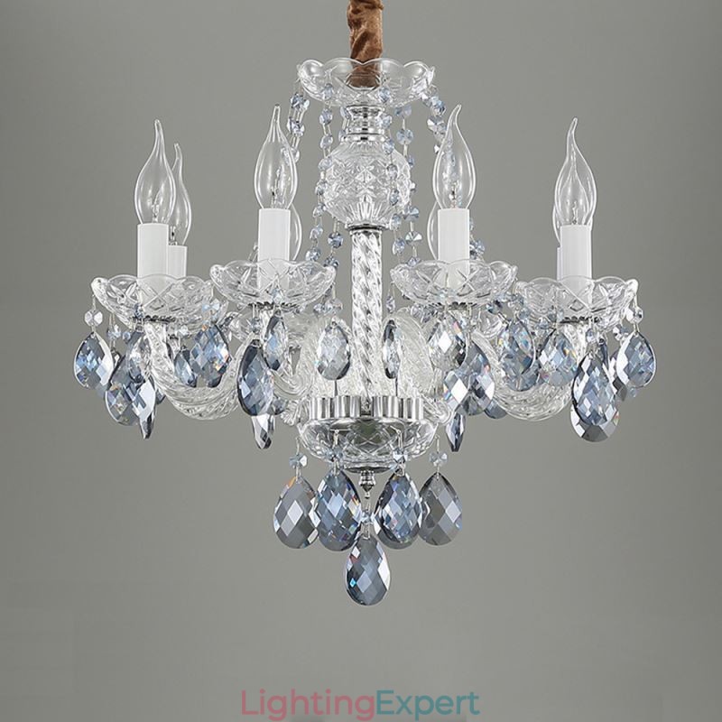 European Blue Crystal Chandelier Glass Light Body 8 Lights
