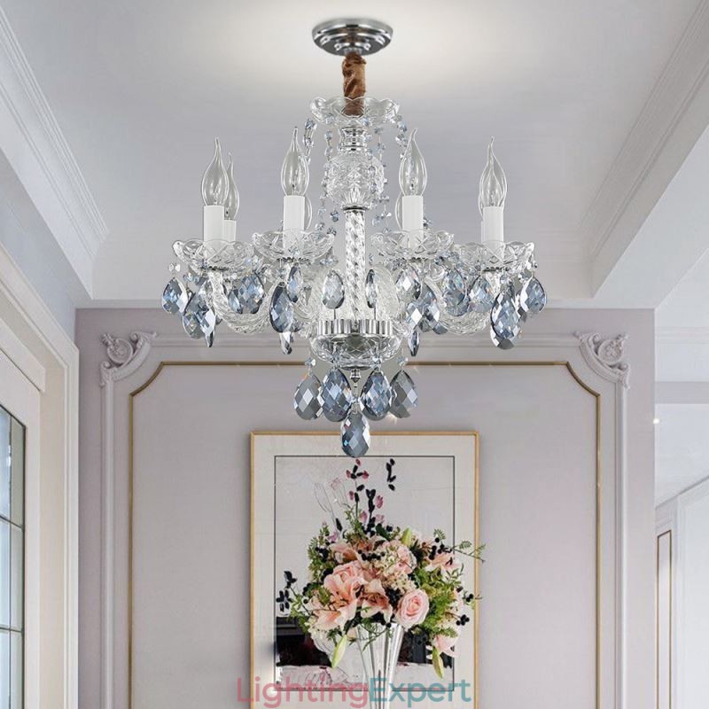 European Blue Crystal Chandelier Glass Light Body 8 Lights
