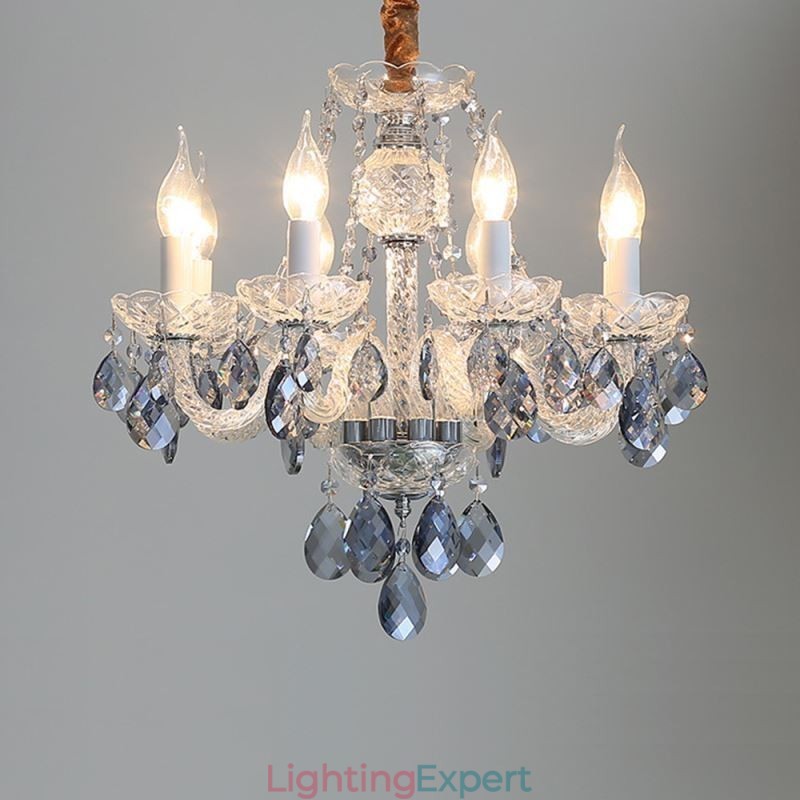 European Blue Crystal Chandelier Glass Light Body 8 Lights