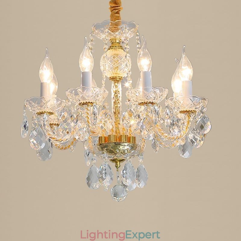 European Clear Crystal Chandelier Glass Lamp Body 8 Lights Gold Body Ceiling Lamp