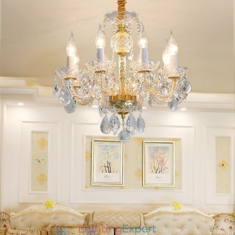 European Clear Crystal Chandelier Glass Lamp Body 8 Lights Gold Body Ceiling Lamp