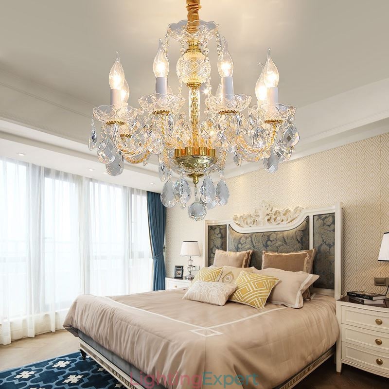European Clear Crystal Chandelier Glass Lamp Body 8 Lights Gold Body Ceiling Lamp