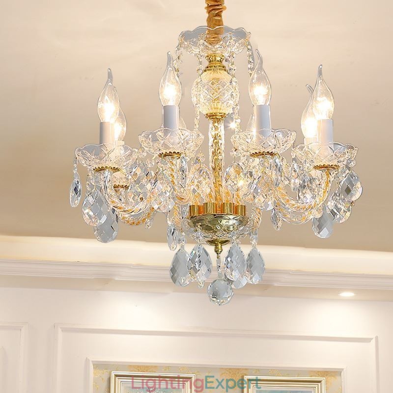 European Clear Crystal Chandelier Glass Lamp Body 8 Lights Gold Body Ceiling Lamp