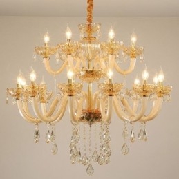 Elegant Crystal Chandelier European Cognac Color Ceiling Light Glass Body Double Layer 12+6 Lights