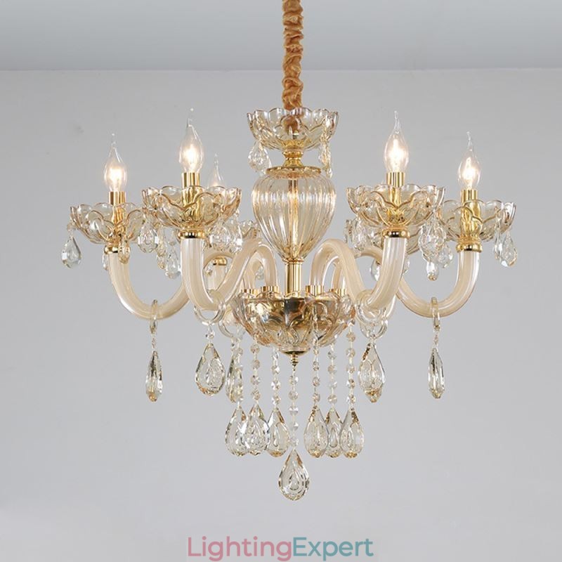 Gorgeous Crystal Chandelier European Cognac Color Ceiling Light Glass Body 8 Lights