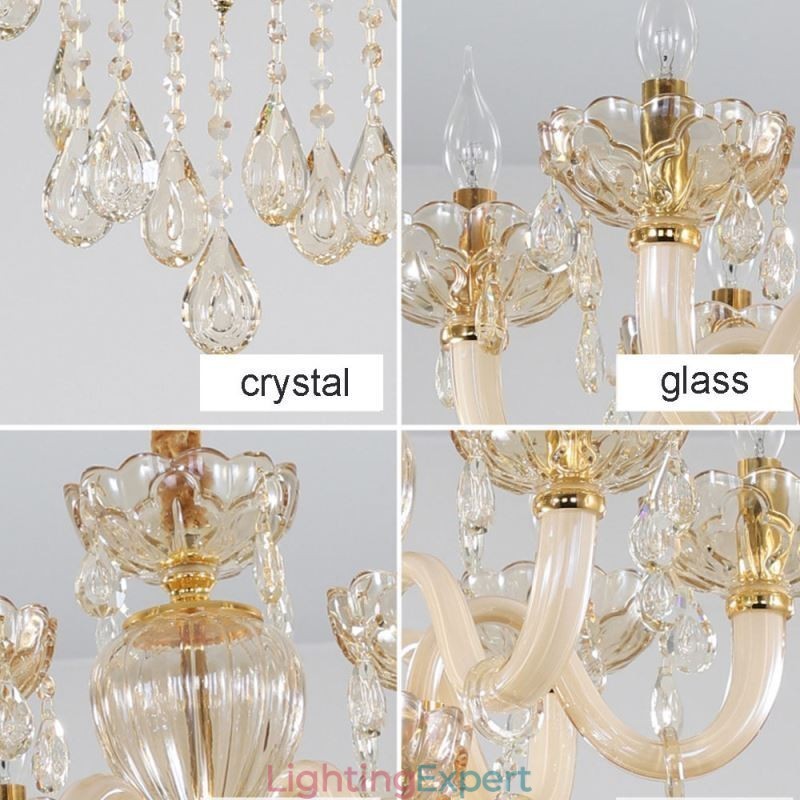 Gorgeous Crystal Chandelier European Cognac Color Ceiling Light Glass Body 8 Lights