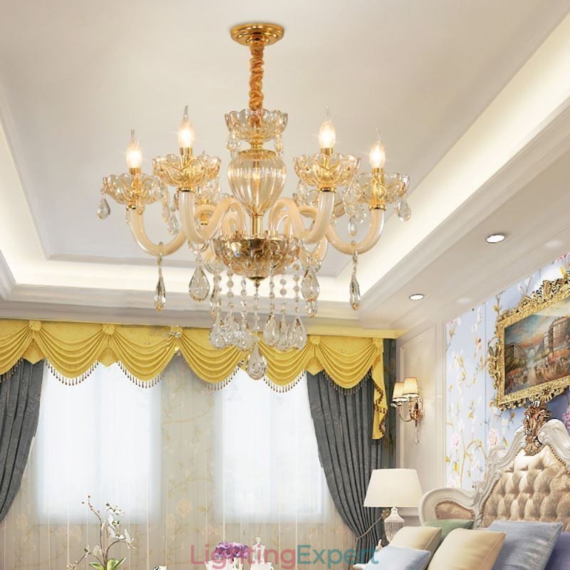 Gorgeous Crystal Chandelier European Cognac Color Ceiling Light Glass Body 8 Lights