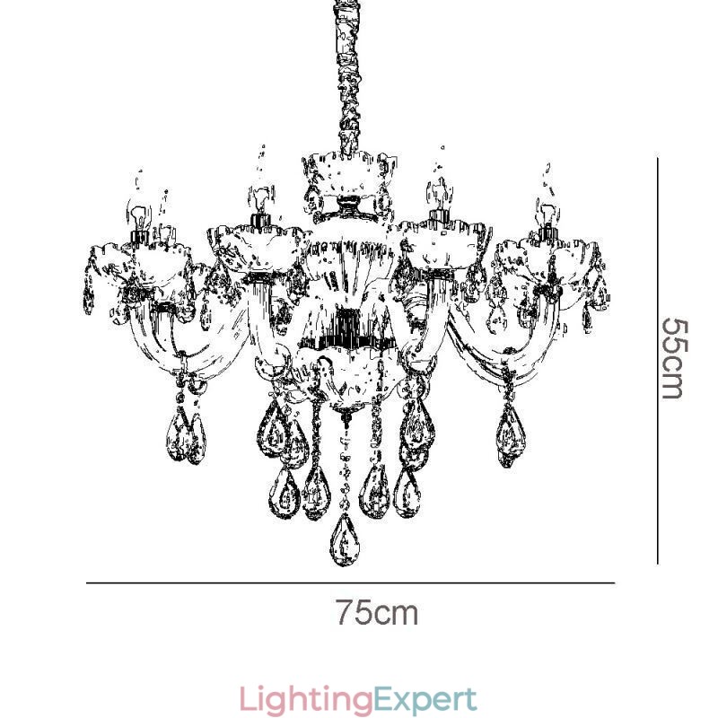 Gorgeous Crystal Chandelier European Cognac Color Ceiling Light Glass Body 8 Lights