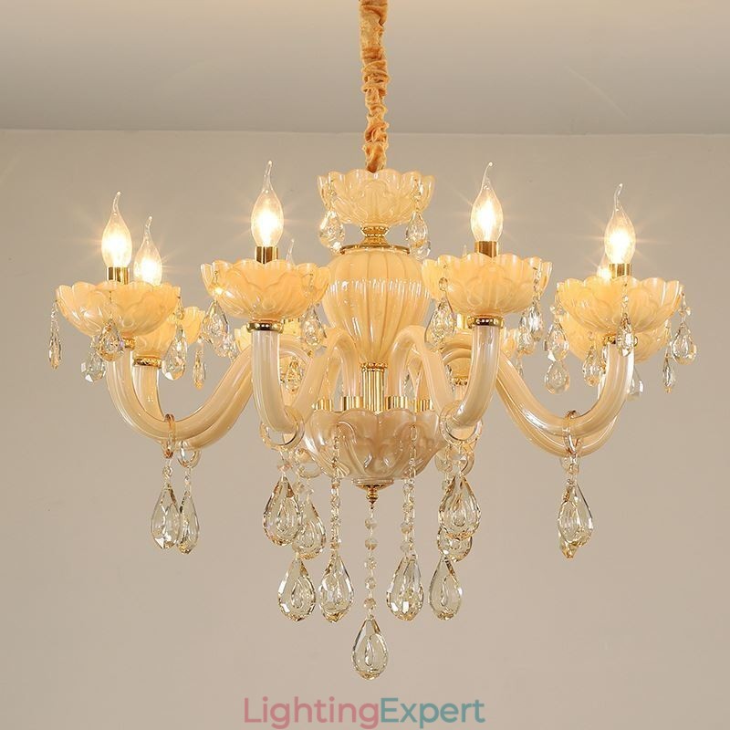 Eye Catching Crystal Chandelier European Cognac Color Ceiling Lamp Glass Body 8 Lights