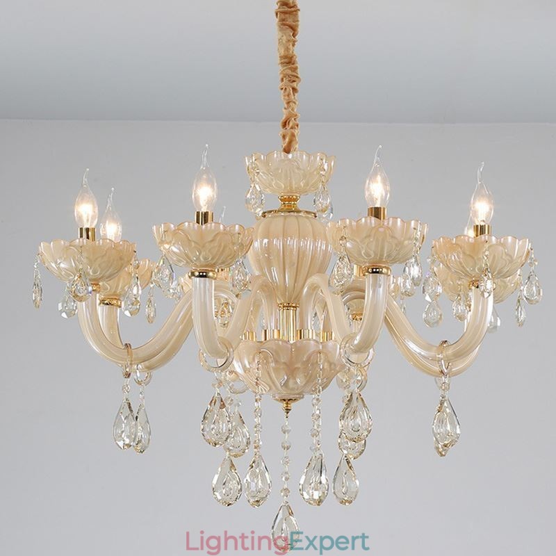 Eye Catching Crystal Chandelier European Cognac Color Ceiling Lamp Glass Body 8 Lights