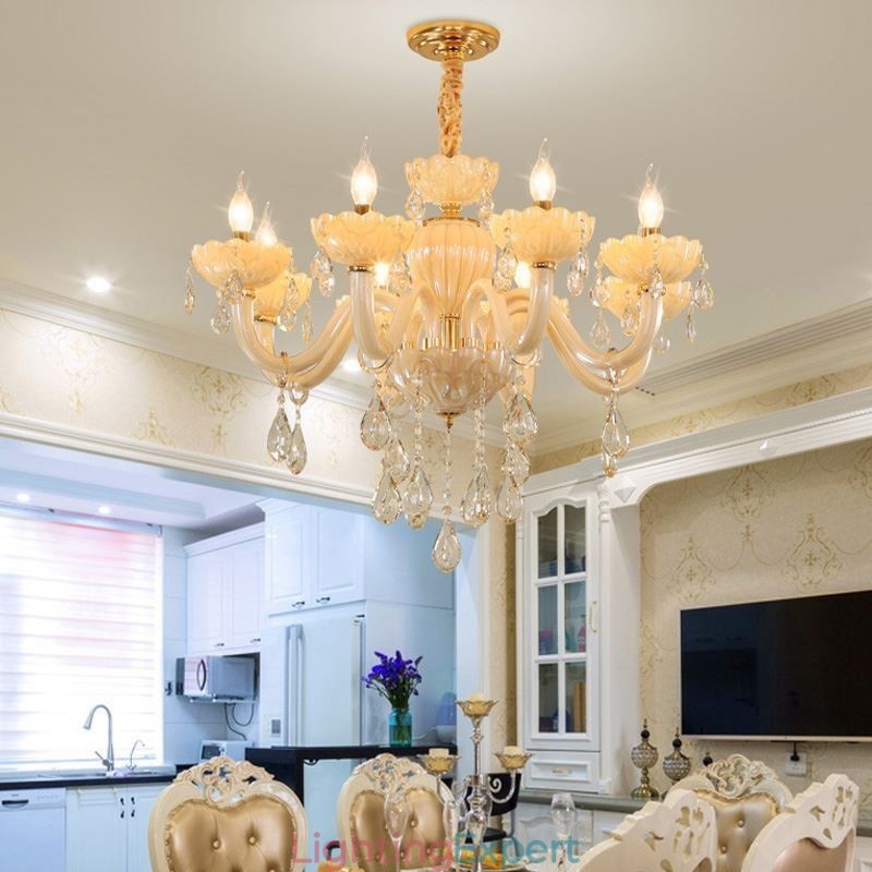 Eye Catching Crystal Chandelier European Cognac Color Ceiling Lamp Glass Body 8 Lights