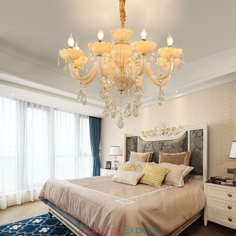 Eye Catching Crystal Chandelier European Cognac Color Ceiling Lamp Glass Body 8 Lights