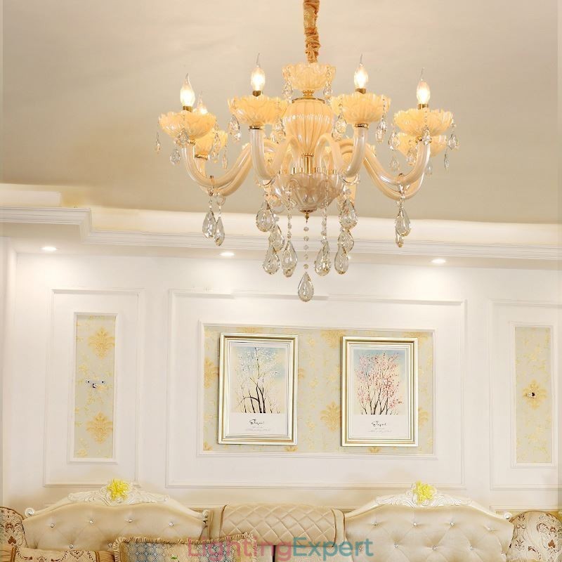 Eye Catching Crystal Chandelier European Cognac Color Ceiling Lamp Glass Body 8 Lights