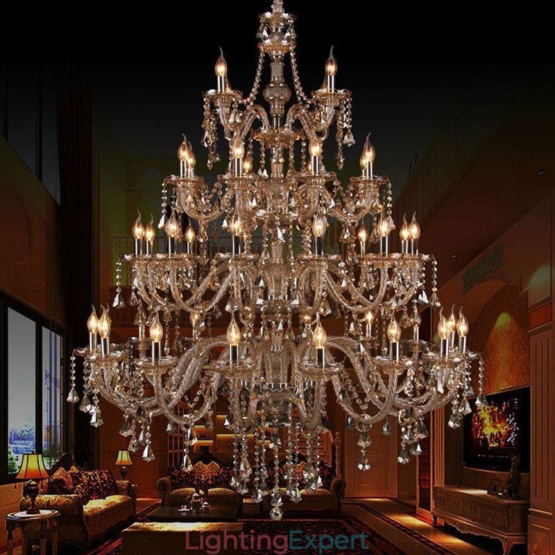 European Crystal Chandelier Cognac Color Ceiling Light With 40 Lights
