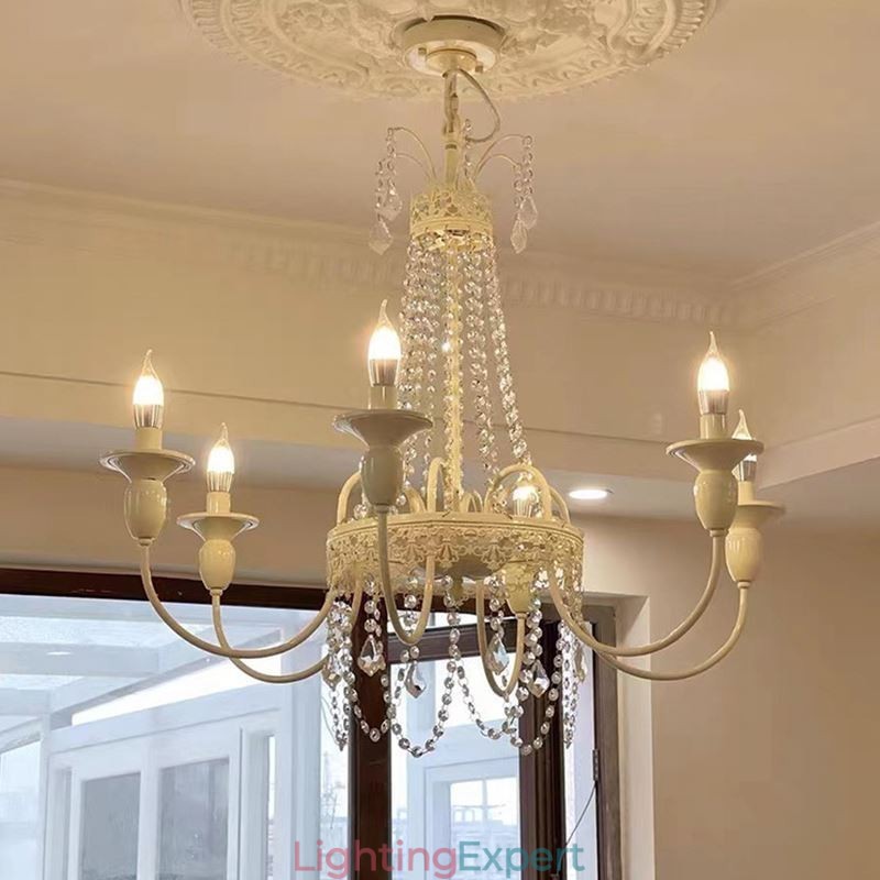 Nordic Crystal Chandelier Paint Craft Cream Ceiling Light