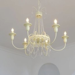 Nordic Crystal Chandelier Paint Craft Cream Ceiling Light