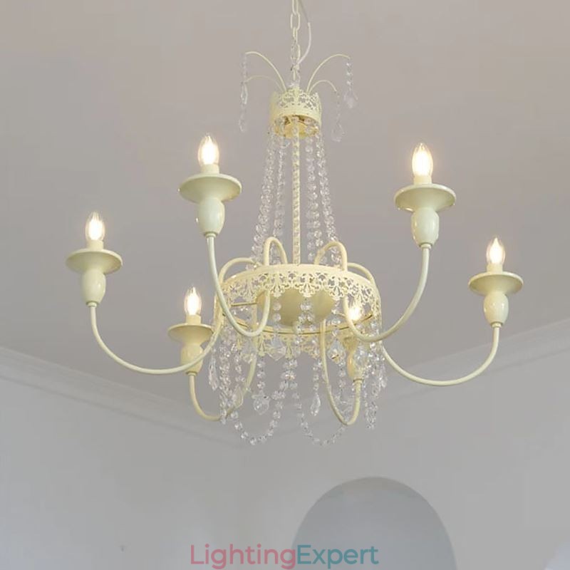 Nordic Crystal Chandelier Paint Craft Cream Ceiling Light