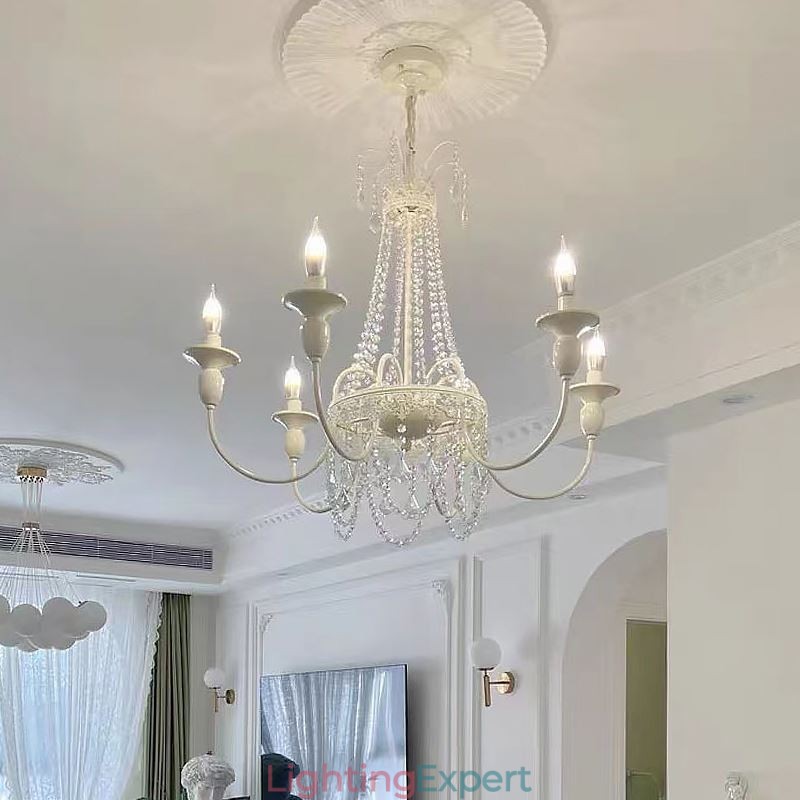Nordic Crystal Chandelier Paint Craft Cream Ceiling Light